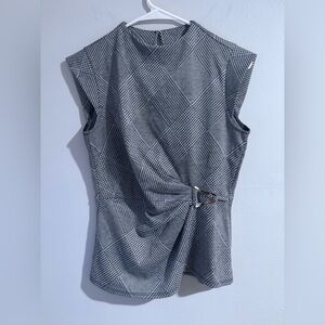 Enfocus Studio Black and White Plaid Twist-Detail Tank